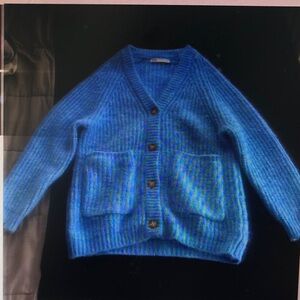 Blue Knit Cardigan with Pockets